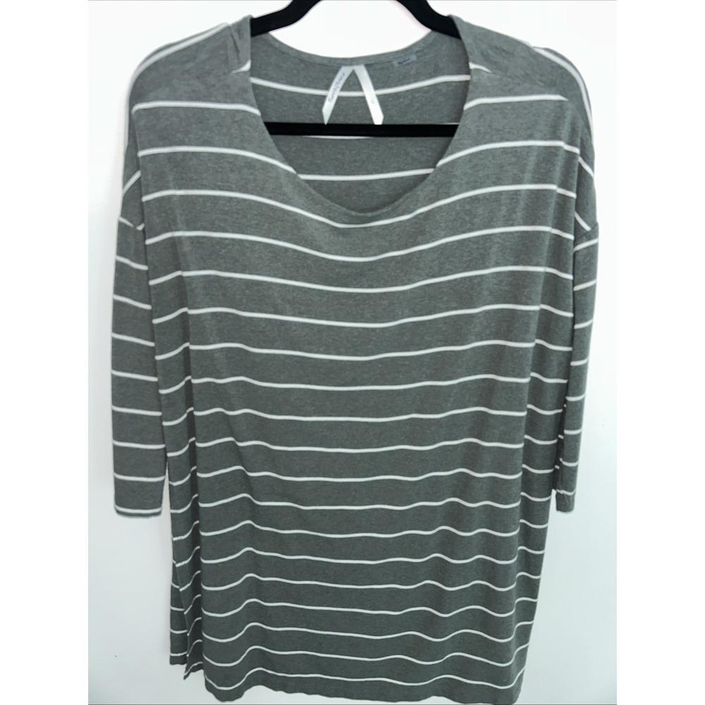 Seraphine Maternity Nursing Large 3/4 Sleeves Dark Sage Green‎ White Stripe Top